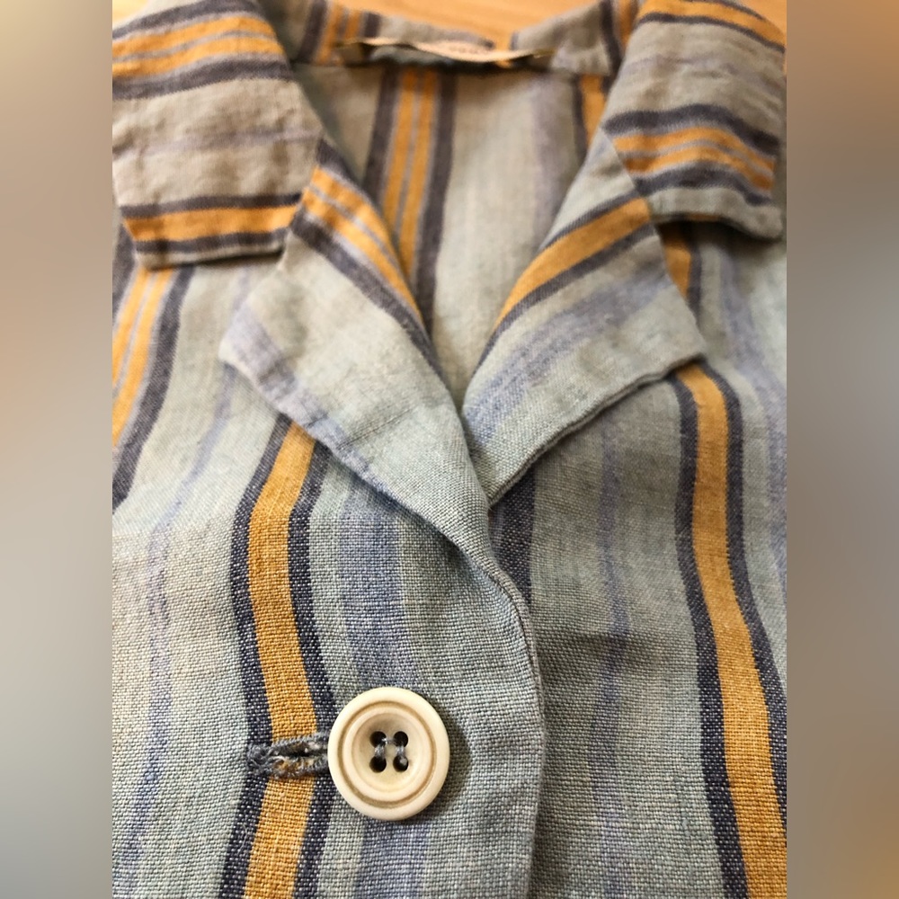 Caractere Striped Linen Button Up Cropped Made in Italy Blue Orange Small - Picture 6 of 10